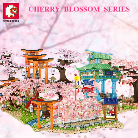 SEMBO BLOCK Sakura Street View Blocks City Cherry Blossom Japanese Sakura Tree Diy House Mini Model 