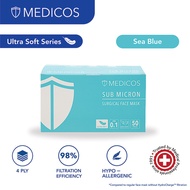 MEDICOS 4 Ply Lumi Series Surgical Face Mask Sea blue 50's