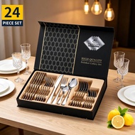 24 Pcs Cutlery Set Dinner Spoon Fork Set Sudu Garfu Set Hadiah Kahwin untuk Pengantin Baru Hadiah Ka