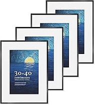Picture Frame 30 x 40 cm Brushed Aluminium Black with Tempered Glass, Pack of 4 with Mount for A4 (2