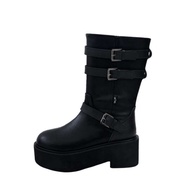 Pre-order Ason_maya MIDI BUCKLE BOOTS/BLACK