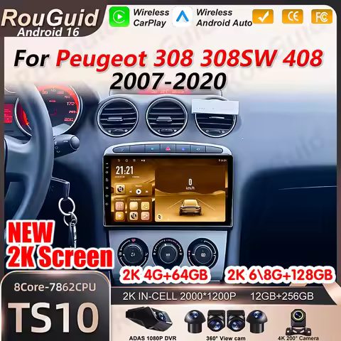 Android 16 Auto Carplay For Peugeot RCZ 308 SW 2007-2015 408 2012-2020 Multimedia Player Car Radio G