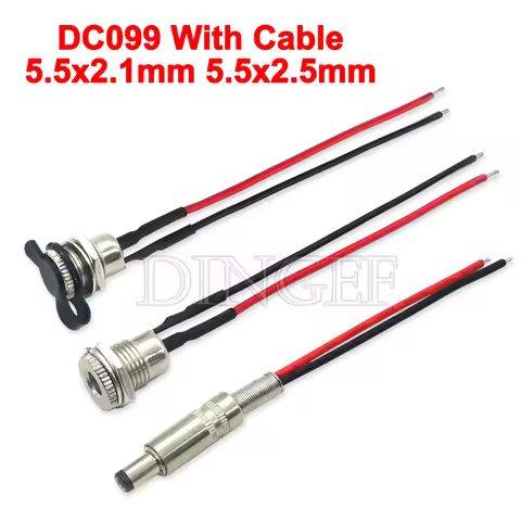 DC099 5.5 x 2.1mm 5.5 x 2.5mm DC Power Socket Threaded Female Connector Adapter With 20AWG Cable Wir