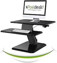Posidesk POSI210BK Medium-Size Sit-Stand Space-Saving Pedestal Desk, One-Touch Adjustable Height Workstation with Smart Rail for Mobile Devices, Black