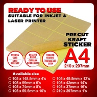 A4 Blank Kraft Sticker / A4 Kraft Sticker - Pre-cut Ready