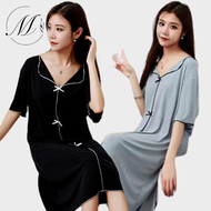 Women Korean Style Sleepwear Ice Silk Pajamas Dress V-Neck Sleepwear Summer Lougewear Baju Tidur Wanita Pyjamas