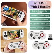 E6 Handheld Game Console with Dual 2.4G Wireless Controller 64GB 10000+Games 5 Inch for PS1 N64 B