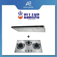 ELLANE 90CM SLIMLINE HOOD WITH BLACK PANEL [EH-9180/EH-9280] + ELLANE EB-338SV 76CM 3 BURNER STAINLE