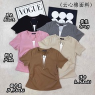 (SITY EIGHT BRAND) Women's short-sleeved zipper summer new medium size cloud heart cotton top 女中码拉链皱