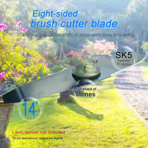 14-Inch Sk5 Eight-Sided Grass Cutting Brush Blade with 2 Accessories, Sk5 Steel, Thickness 2.0mm, Ha