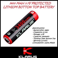 Klarus / Klarus Batteries / 3400 mAh 3.7V Protected Lithium Button Top Battery (18650BAT-3400)