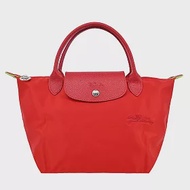 LONGCHAMP LE PLIAGE GREEN系列刺繡短把再生尼龍摺疊水餃包(小) 番茄紅