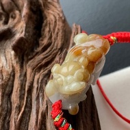 快速出貨 免費開光 天然A貨緬甸玉翡翠招財貔貅手鍊 黃翡 蜜糖黃