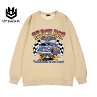 HY KOREA Men's sweaterJacket Beach Hop Printed Cotton Fleece 422 Loose Form