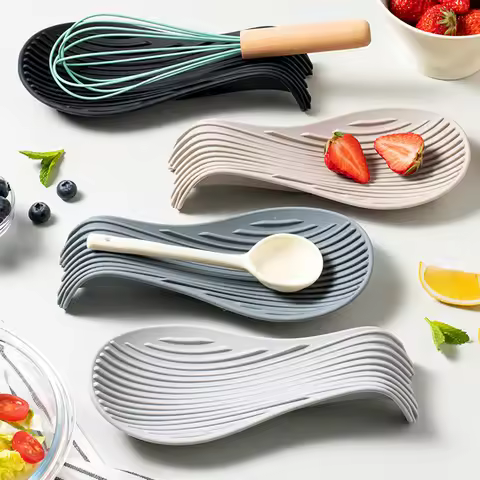 1/4Pcs Silicone Insulated Spoon Holder Heat Resistant Placemat Spoon Holder Cutlery Shelving Kitchen