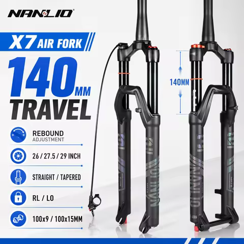 NANLIO X7 PRO MTB Air Suspension Fork 26/27.5/29er 120/140mm Rebound Remote Lockout Straight/Tapered