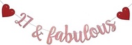 WEIANDBO 27 & Fabulous Rose Gold Glitter Banner,Pre-Strung,27TH Birthday/Wedding Anniversary Party D