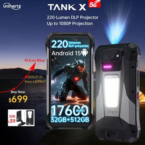 World premiere】Unihertz by 8849 TANK X Rugged Phone 5G Android 15 Built-in 1080P 220 lumen Projectio