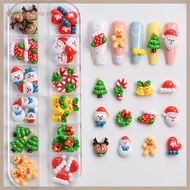 BURPLE 12 Grids 36/60 Pcs Snowman Xmas Tree Nails Charms 3D Reindeer Santa Claus Nails Rhinestone Re