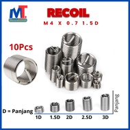 10Pcs Recoil Helicoil M4x0.7 1.5D Recoil Helicoil Verbos For Damaged Thread Repair