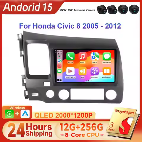 Android 16 For Honda Civic 8 FK FN FD 2005 - 2012 2K QLED Car Radio Multimedia Video Player GPS 4G C