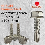 [OCEAN PRO] Stainless Steel SUS 410 Self Drilling Screw/ #10 x 19mm/ Stainless Steel SUS 410/ Hex He