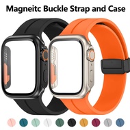 Glass case+Magnetic Strap For i watch ultra band 44mm 45mm 49mm 40mm 41mm 42mm 38mm 45 mm Silicone B