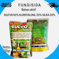 FUNGISIDA SULVO 90 WP 250  GRAM Bahan aktif : Sulfur 50% Klorotalonil 20% Silika 20%