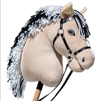 Hobby Horse Fjord A3 Horse Stick, Beige, Black and White Hair, Complete Net with Glittering Forehead