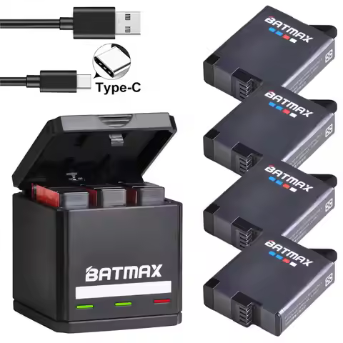 Batmax for GoPro Hero 7 Hero 6 Hero 5 Battery Akku 1600mAh + USB Triple Charger Type C for GoPro Cam