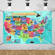 CSFOTO Polyester 6x3.6ft United State Map Banner US Landmark Education Background Banner Classroom K