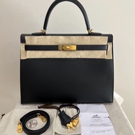 Hermes Kelly 35 黑金 epsom 外缝