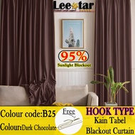 B25 95% Blackout Siap Jahit Langsir (RING/Cangkuk) Kain Tebal 100% Polyester Blackout (Deep Chocolate Color)