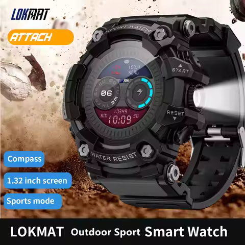 LOKMAT New ATTACK Outdoor Sport Smart Watch Wireless Calls Message Push Rugged Smartwatches Flashlig