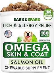 BARK&SPARK Omega 3 for Dogs - 180 Fish Oil Treats for Dog Shedding, Skin Allergy, Itch Relief, Hot S