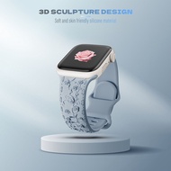 Suitable for Apple Watch 9 Ultra embossed rose silicone watch strap iwatch silicone watch strap