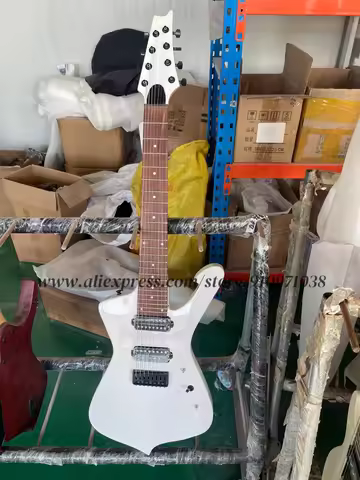 8-string white guitar, fixed bridge, solid wood body, maple neck, rosewood fingerboard, HH pickups, 