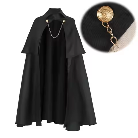 Inui Sajuna Cosplay Gothic Medieval Party Punk Robe Cloak with Chain Costume Military Black Knight V