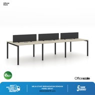 Officescale Meja Kerja Kantor Peyambung Berhadapan 6 Orang + Panel Sekat - Ash Grey, 360x120x75 cm