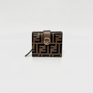 FENDI棕色牛皮FFLogo雙折零錢短夾8M0386