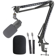 Mic Stand For Fifine K670 670B, Boom Arm with Windscreen and Cable Sleeve Compatible with Fifine USB Podcast Microphone, Professional Adjustable Suspension Boom Scissor Mic Stand