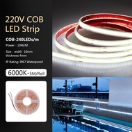 AC220V Waterproof COB Light Strip 5/10/20 เมตร แถบแสง COB ที่ตัดได้ 3000K/4000K/6000K ไฟ LED กันน้ำแ