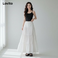 Lovito Skirt Kasual Wanita Musim Panas/Bunga Skirt Asas Polos L85AD112