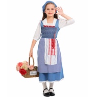 Halloween Costume Children French Manor Maid cosplay Costume Medieval Cinderella Pastoral Maid Long 