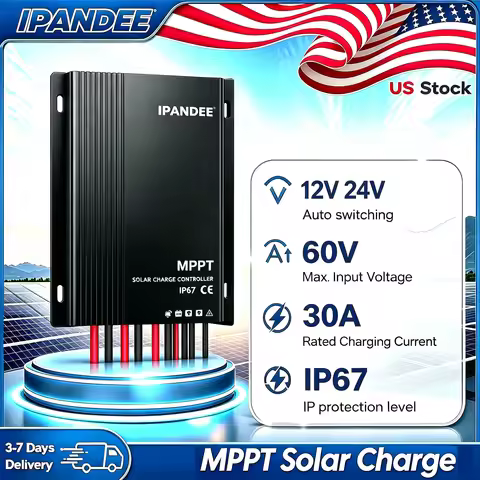 IPANDEE 30A MPPT Solar Charge Controller 60V Max PV Input, 12V/24V Auto, IP67 Waterproof, Dual Load 