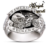Royal Jewelry Fashion Accessories Men Stainless Black Face Rings Wings Motorcycle Ring Trend Personality Creative Cincin Batu Lelaki Silver 925 Y826