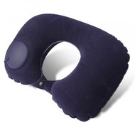 全城熱賣 - [深藍色] 便攜式充氣U型植絨枕 按壓自動充氣 旅行護頸枕 飛機枕 戶外旅遊