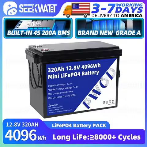 12V LiFePO4 Battery 320Ah 4096WH Built-in 4S200A BMS 2400W Rechargeable Lithium-ion Battery For Golf
