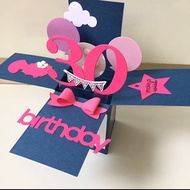 Happy 30th Birthday Handmade Pop Up Card In Dark Blue And Pink