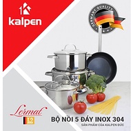 Bộ nồi chảo inox 304 cao cấp 5 đáy Kalpen Lermat L2 chuẩn công nghệ Đức gồm 3 nồi 18/22/26cm và chảo